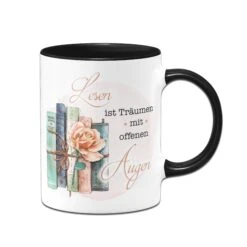 Tasse - Lesen Ist Träumen Mit Offenen Augen -Geschenke Tassen Store BlumchenTasse Lesen ist traumen mit offenen Augen01 244082