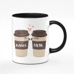 Tasse - Kaffee Liebe Mit Küssenden Kaffeebechern -Geschenke Tassen Store Kaffee3 schwarz vorne 927524