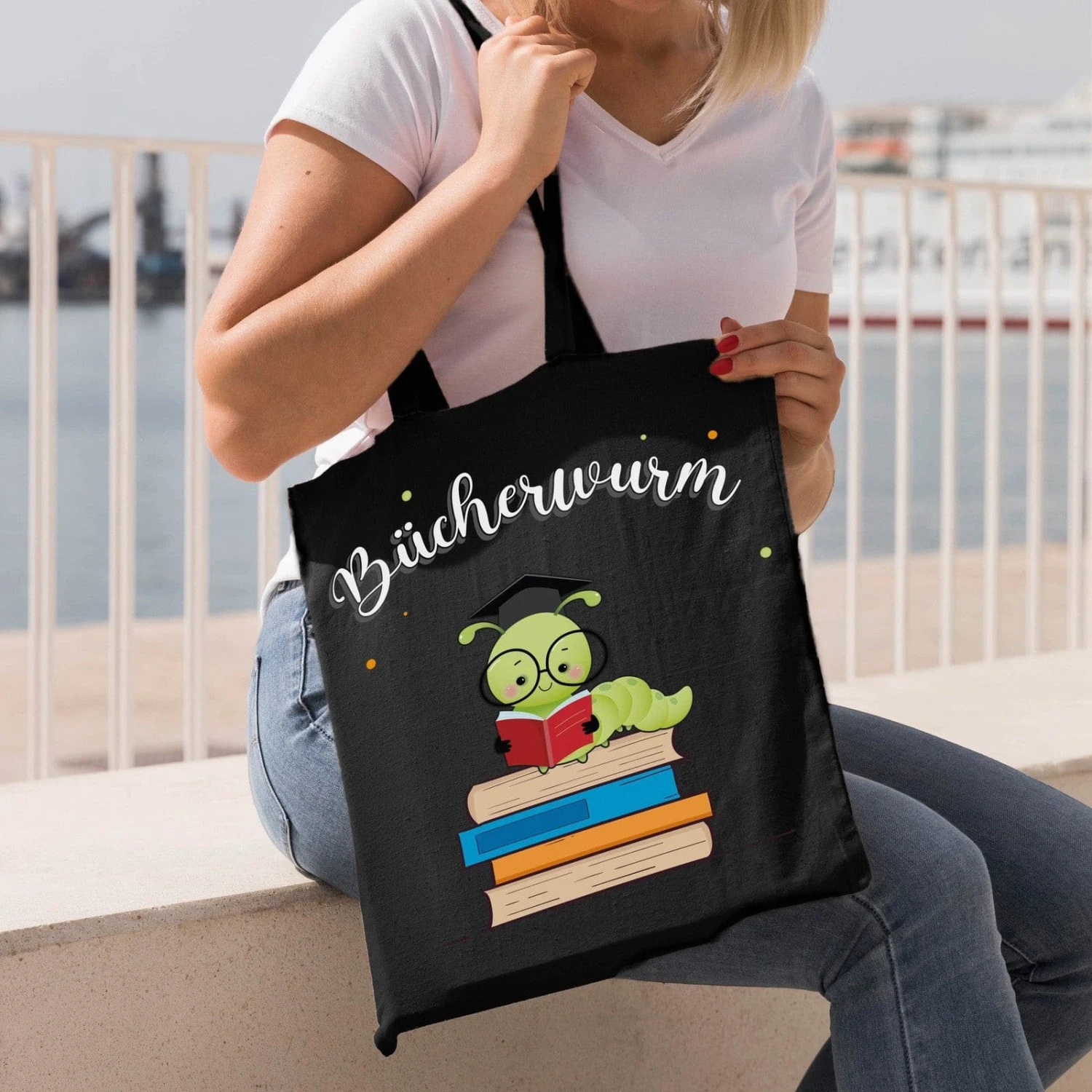 Baumwolltasche - Bücherwurm 4 Baumwolltasche - Bücherwurm – Bild 2