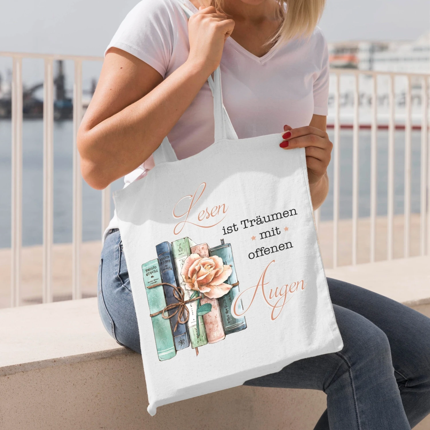 Baumwolltasche - Lesen Ist Träumen Mit Offenen Augen. 6 Baumwolltasche - Lesen Ist Träumen Mit Offenen Augen. – Bild 4