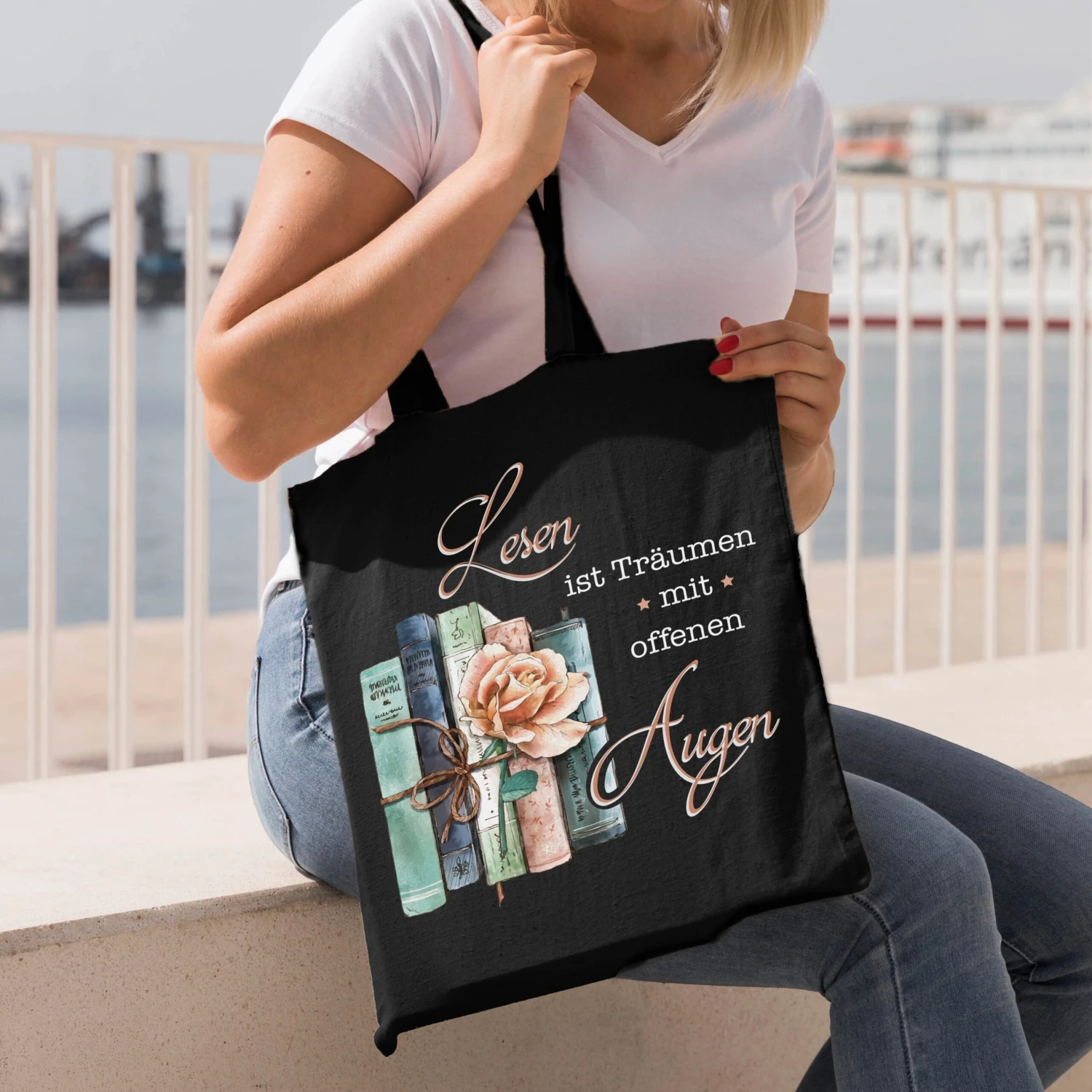 Baumwolltasche - Lesen Ist Träumen Mit Offenen Augen. 4 Baumwolltasche - Lesen Ist Träumen Mit Offenen Augen. – Bild 2