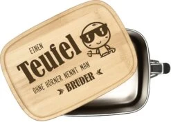 Brotdose - Einen Teufel Ohne Hörner Nennt Man Bruder - Edelstahl Mit Bambusdeckel
