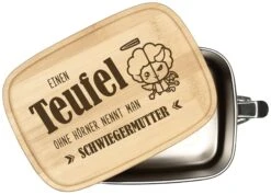Brotdose - Einen Teufel Ohne Hörner Nennt Man Schwiegermutter - Edelstahl Mit Bambusdeckel