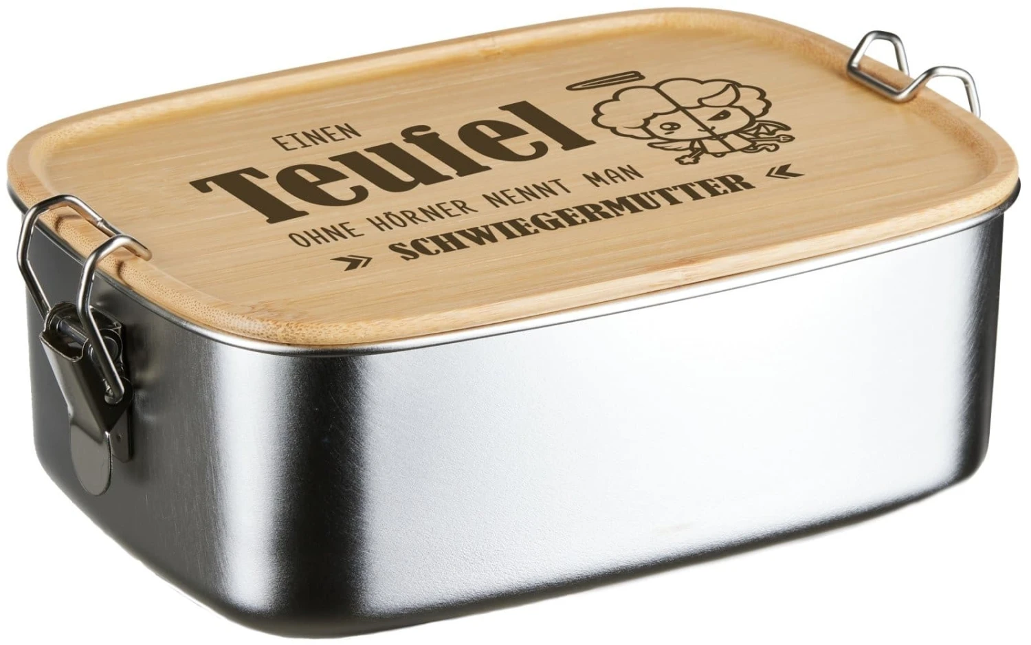 Brotdose - Einen Teufel Ohne Hörner Nennt Man Schwiegermutter - Edelstahl Mit Bambusdeckel 4 Brotdose - Einen Teufel Ohne Hörner Nennt Man Schwiegermutter - Edelstahl Mit Bambusdeckel – Bild 2