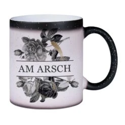 Glitzer-Zaubertasse - Am Arsch - Black Rose