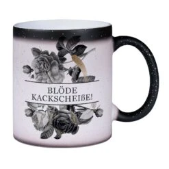 Glitzer-Zaubertasse - Blöde Kackscheiße! - Black Rose