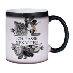 Glitzer-Zaubertasse - Ich Hasse Menschen - Black Rose