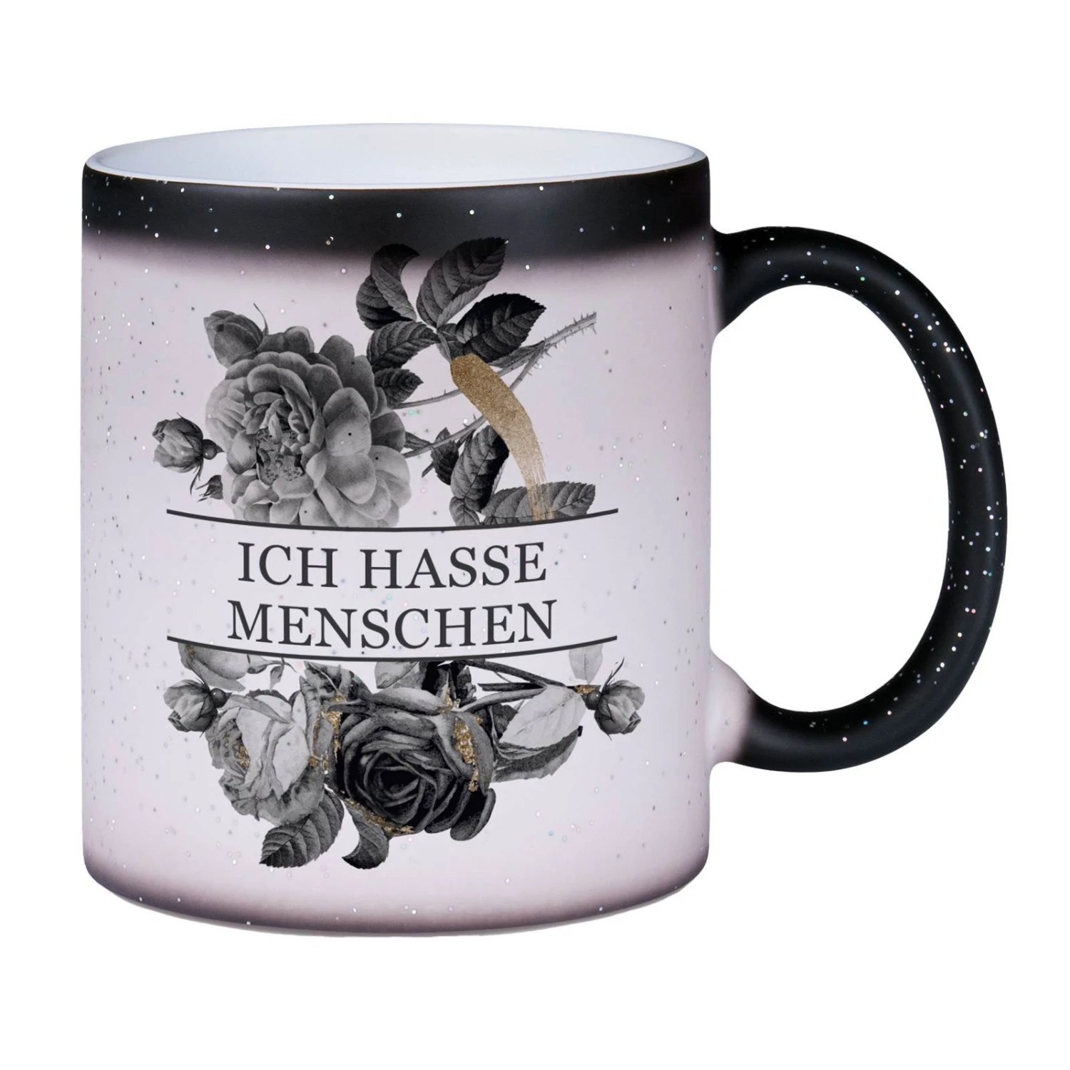 Glitzer-Zaubertasse - Ich Hasse Menschen - Black Rose 3 Glitzer-Zaubertasse - Ich Hasse Menschen - Black Rose
