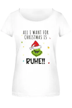 T-Shirt Damen - Grinch - All I Want For Christmas Is Ruhe! (Gesicht) -Geschenke Tassen Store bild t shirt damen grinch all i want for christmas is ruhe gesicht 145548