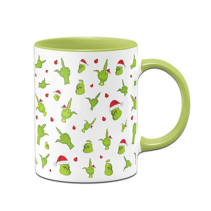 Tasse - Grinch Mit Gesicht Und Mittelfinger (Rundumdruck) 3 Tasse - Grinch Mit Gesicht Und Mittelfinger (Rundumdruck)