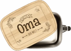 Brotdose - Beste Oma Der Welt - Edelstahl Mit Bambusdeckel