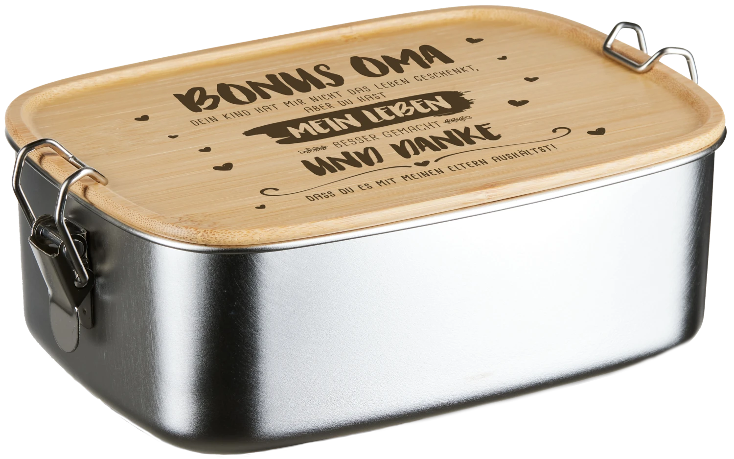 Brotdose - Bonus Oma, Du Hast Mein Leben Besser Gemacht - Edelstahl Mit Bambusdeckel 4 Brotdose - Bonus Oma, Du Hast Mein Leben Besser Gemacht - Edelstahl Mit Bambusdeckel – Bild 2