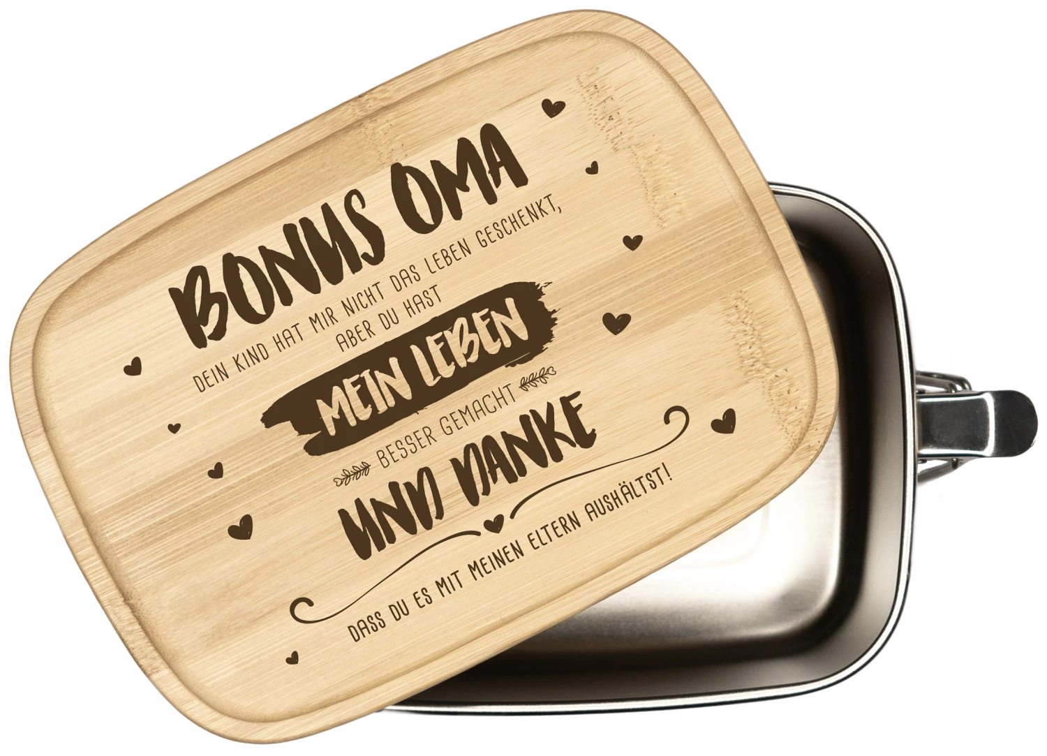 Brotdose - Bonus Oma, Du Hast Mein Leben Besser Gemacht - Edelstahl Mit Bambusdeckel 3 Brotdose - Bonus Oma, Du Hast Mein Leben Besser Gemacht - Edelstahl Mit Bambusdeckel