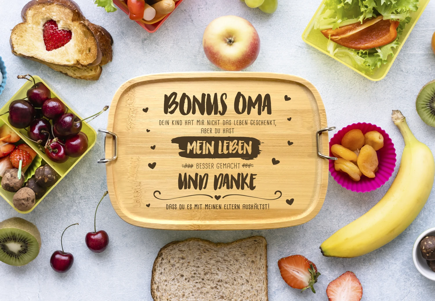 Brotdose - Bonus Oma, Du Hast Mein Leben Besser Gemacht - Edelstahl Mit Bambusdeckel 5 Brotdose - Bonus Oma, Du Hast Mein Leben Besser Gemacht - Edelstahl Mit Bambusdeckel – Bild 3
