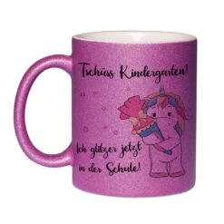 Glitzertasse - Einhorn Tschüss Kindergarten! Ich Glitzer Jetzt In Der Schule! -Geschenke Tassen Store bild glitzertasse einhorn einschulung maedchen 4 524504