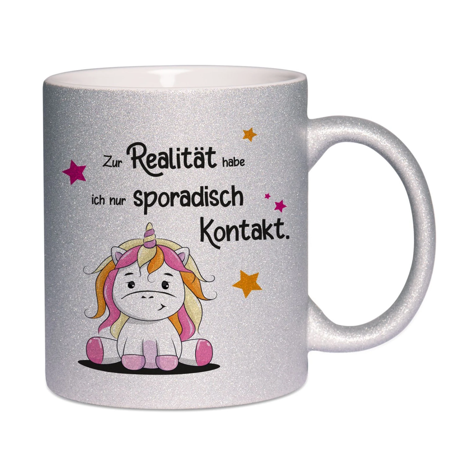 Glitzertasse - Zur Realität Habe Ich Nur Sporadisch Kontakt. - Silber 3 Glitzertasse - Zur Realität Habe Ich Nur Sporadisch Kontakt. - Silber