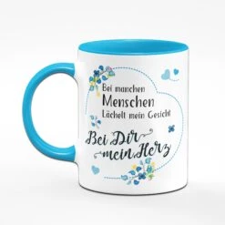 Tasse - Bei Manchen Menschen Lächelt Mein Gesicht - Blau -Geschenke Tassen Store tasse laechelt mein herz blau rueckansicht 427126